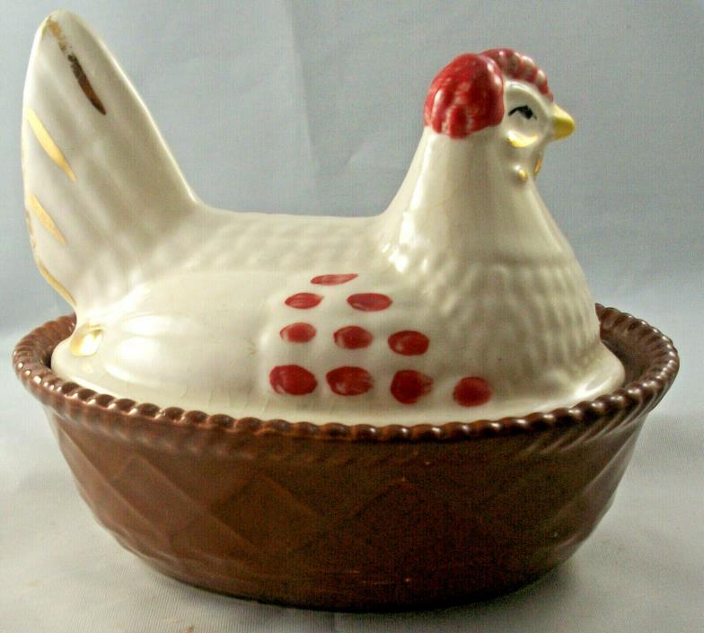 Fancy Little 50s Chicken On Nest Vintage Ceramic Decoration Trinket Candy Dish