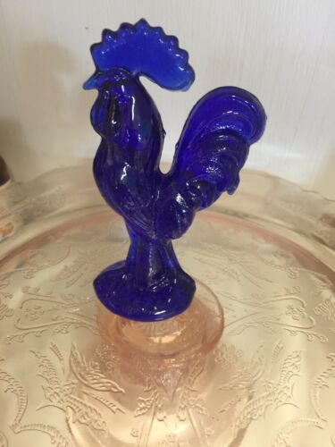 Stunning Cobalt Blue Depression Glass Rooster  Figurine 4.4