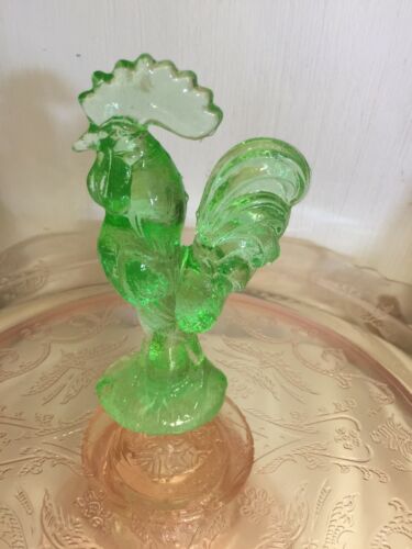Clear Green Depression Glass Rooster  Figurine 4.4