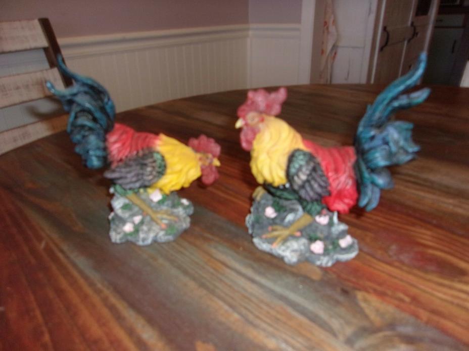 2 Colorful Chicken Figurines Made Of Resin-Very Bright decor