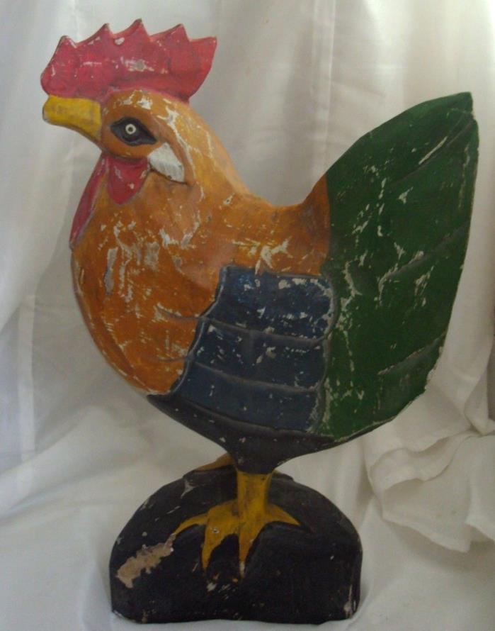 Primitive Folk Art Carved  Balsa Wood Chicken Rooster Large Rustic