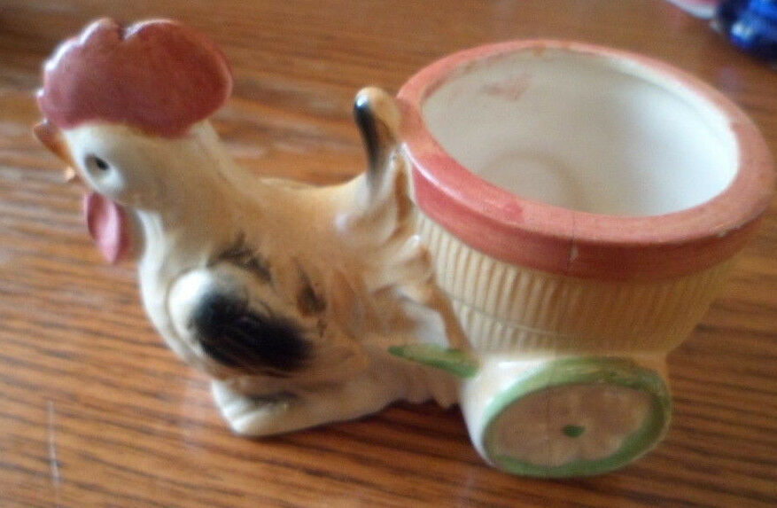 Japan Rooster Pulling Cart Figurine Vintage Planter