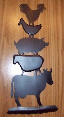 Americana folk art Wall hanging farm animals black metal 18x8