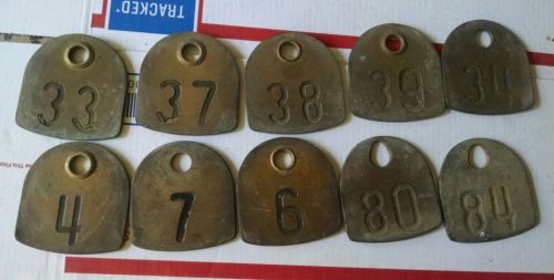 10 Old Farm Original Brass Cow Ear Collar Tags