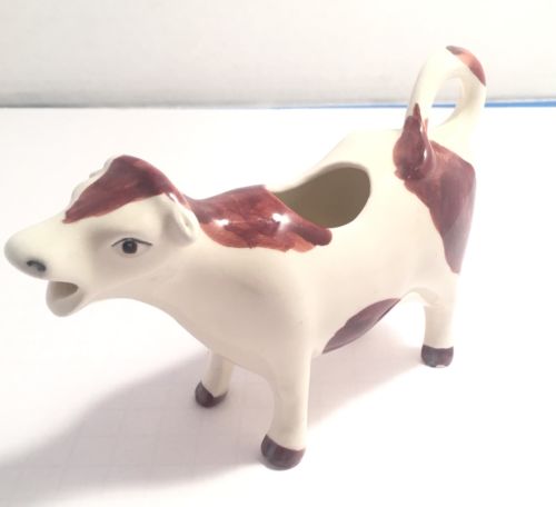 Vintage Porcelain Cow Creamer White And Brown Spots Jersey