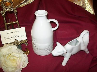 Cow Milk Jug & Creamer Set of 2 White Porcelain 7.5