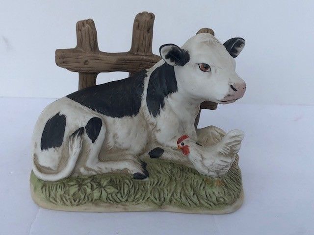 Vintage Homco Cow Chicken Fence Figurine 1469