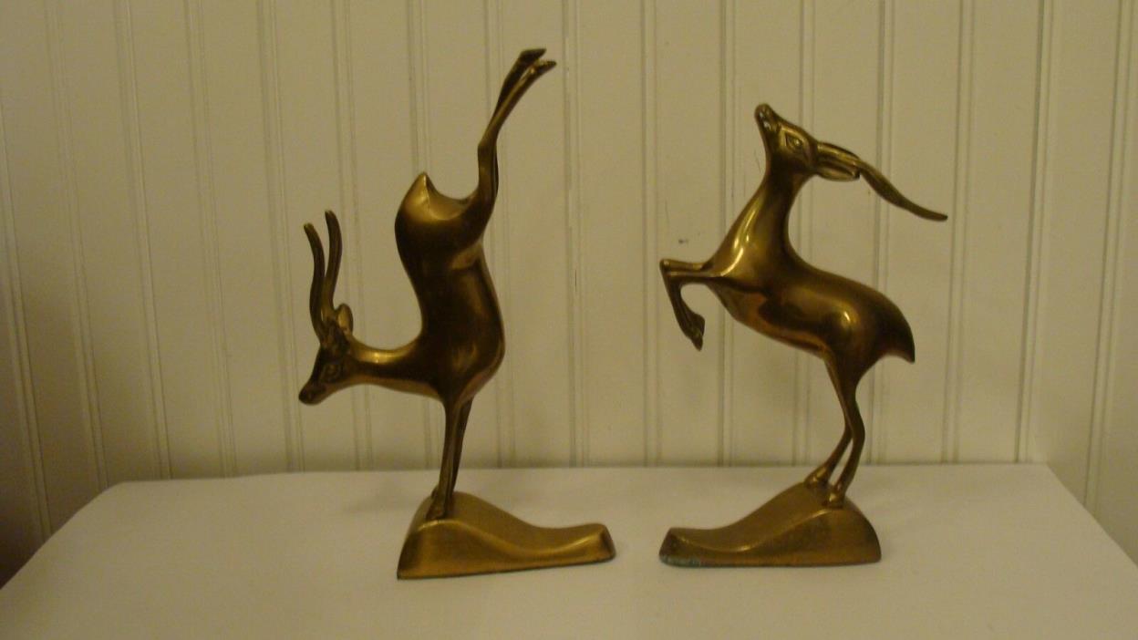 Vintage Brass Leaping Jumping Antelope/Gazelle/Buck/Deer Bookends