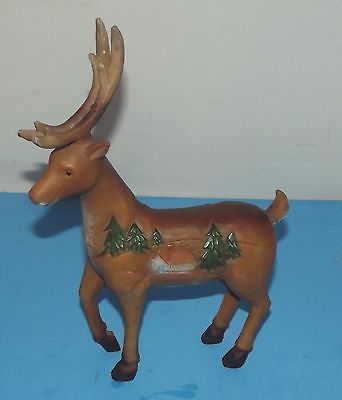 Deer Carved w Cabin Trees on Side Reindeer 9