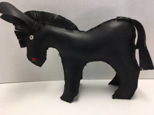 American Folk Art Donkey Mule Jackass Handcrafted Toy from Rubber Tire Tube VTG