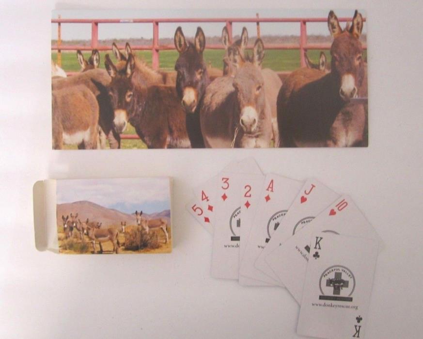 New Plastic COATED Donkey Playing Cards Boxed W/ Photo PEACEFUL VALLEY RESCUE