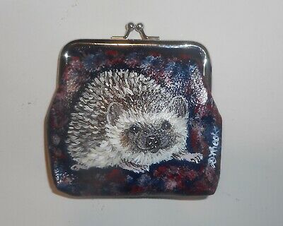 Hedgehog Hand Painted Leather Coin Purse Mini wallet Vegan