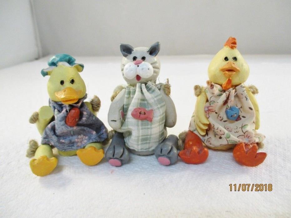 Russ Cat and Ducks Country Folk Art Primitive Miniature Fig