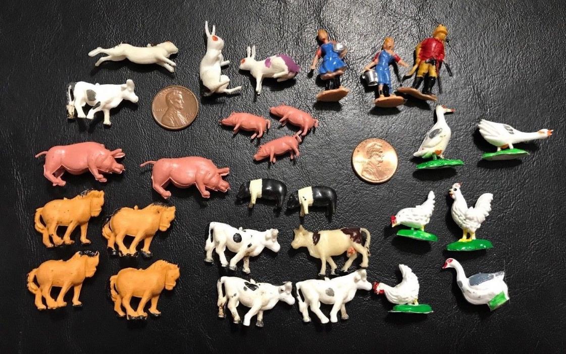 28 MINIATURE FARM SET ANIMALS PIGS COWS HORSES RABBITS Tiny