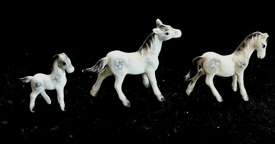 3 Porcelain MINI ANIMALS Collectible Ceramic HORSE Handcrafted miniatures Spots