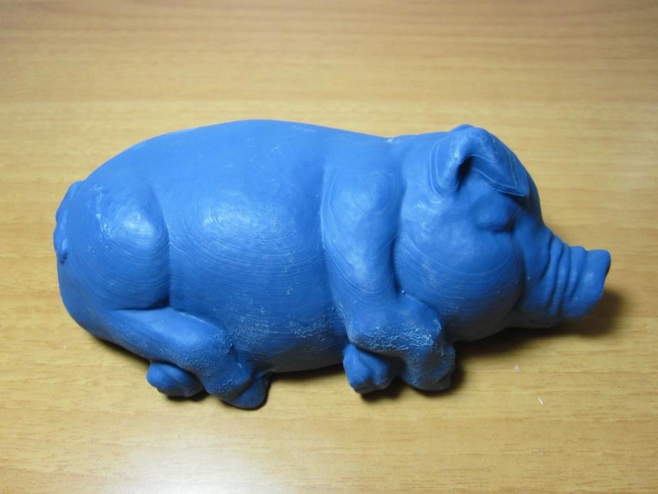 UNIQUE Custom Made Solid 3D Printed BLUE PIG SCULPTURE Printed w/ Colored Resin
