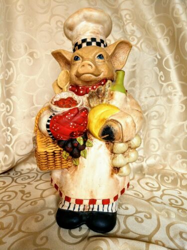 VINTAGE LARGE CERAMIC CHEF PIG KITCHEN STATUE/FIGURE