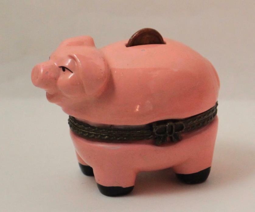 Trinket Box Porcelain Pig with Penny