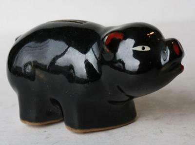 Pig Figure Small Size Piggy Bank Redware Black Red Ears Nose Mouth Japan Vintage
