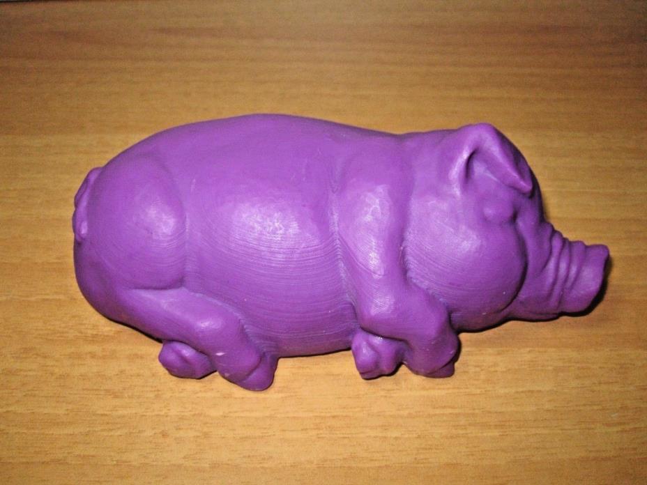 UNIQUE Custom Made Solid 3D Printed PURPLE PIG SCULPTURE Printed w/Colored Resin