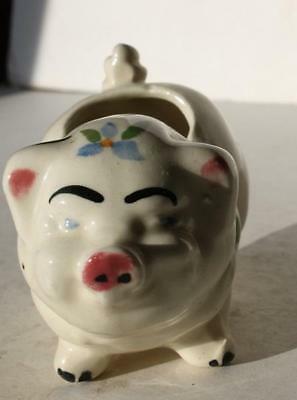Pig Figurine Trinket Holder Ceramic-Porcelain Hand Painted Unmarked Adorable-VTG