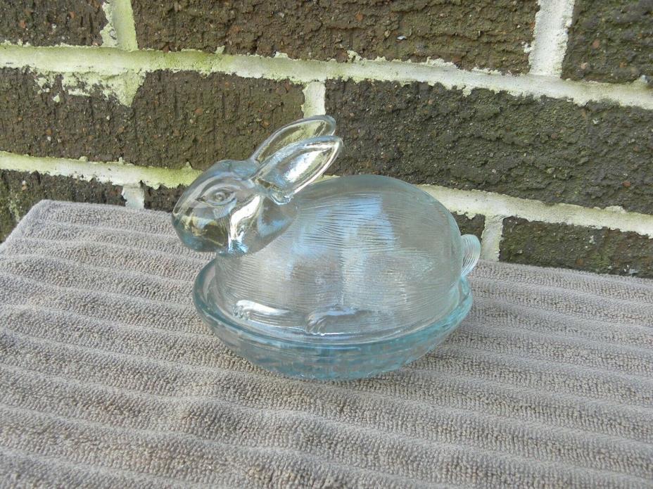 Small Vintage Glass Bunny Rabbit on The Nest Candy Trinket Dish Figurine