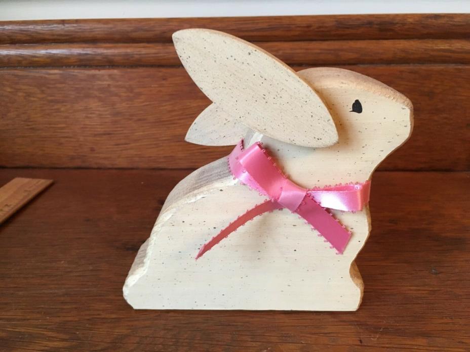 WOOD EASTER BUNNY RABBIT FIGURINE COUNTRY RUSTIC FOLK ART