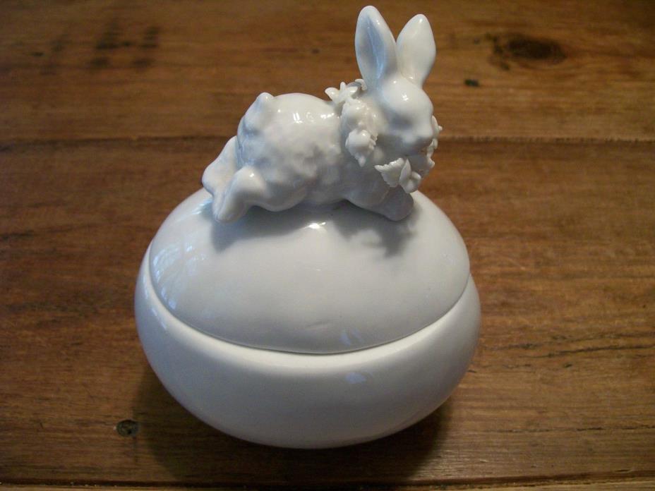 Antique Porcelain Egg With RABBIT on Top- White - Brand is 