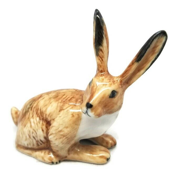 Brown Rabbit Bunny Figurine Ceramic Miniature Animal Hand Art Home Garden Decor
