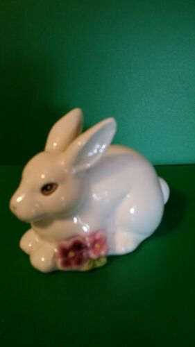 Russ Porcelain Ceramic Bunny Rabbit With Flowers