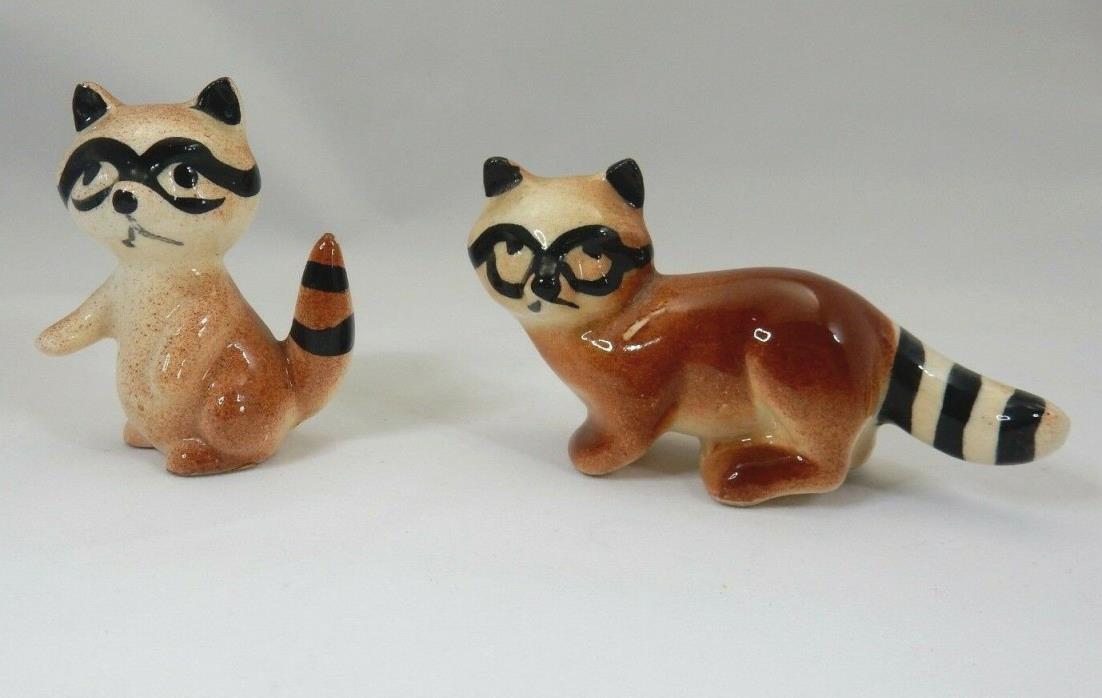 Bone China Vintage Miniature Raccoon Family Figurines 2 Pieces Japan