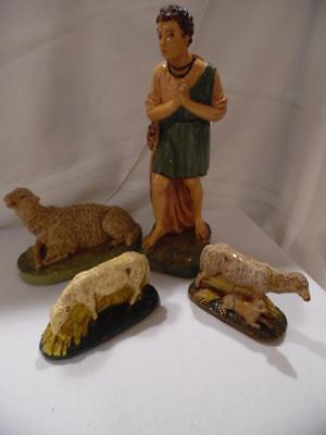 LARGE SET Vintage Ceramic Tall Shepard Boy & 3 Sheep / Lamb Nativity Christmas