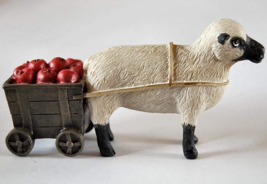 New Country Sheep & Apple Cart Figurine Collectible USA SELLER * Shipped fast!