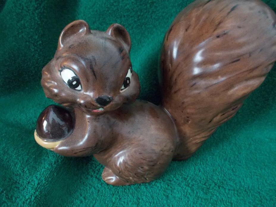 Vintage Ceramic Bushy Tailed Squirrel With Acorn Hand Painted