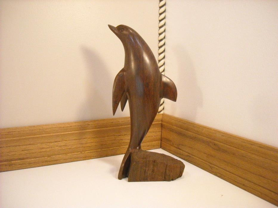Wooden Dolphin Porpoise Statue Sculpture Figurine