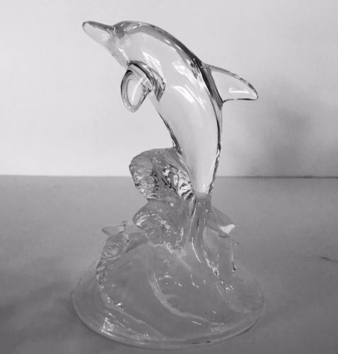 Lead Crystal Dolphin in Waves Clear Glass Figurine