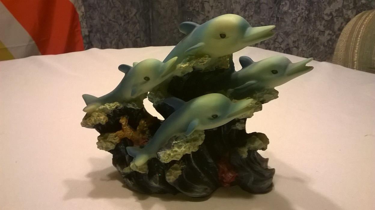 4 Dolphins Riding Waves Statue Figurine 6