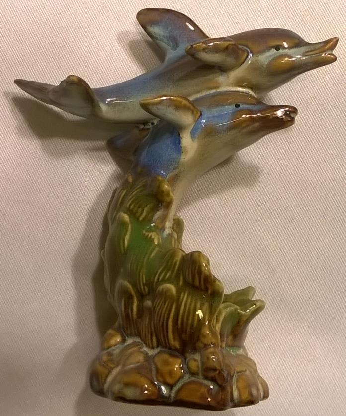 Porcelain Dolphin Statue Figurine - 2 Dolphins