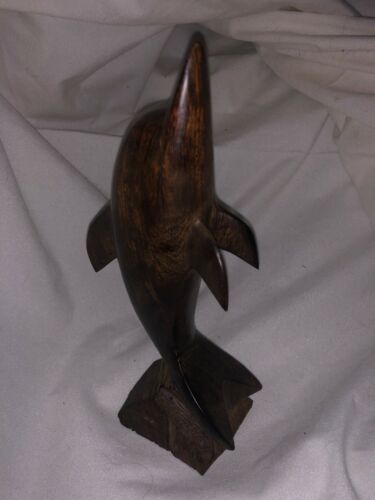 Vintage Hard Wood Carved Dolphin Statue