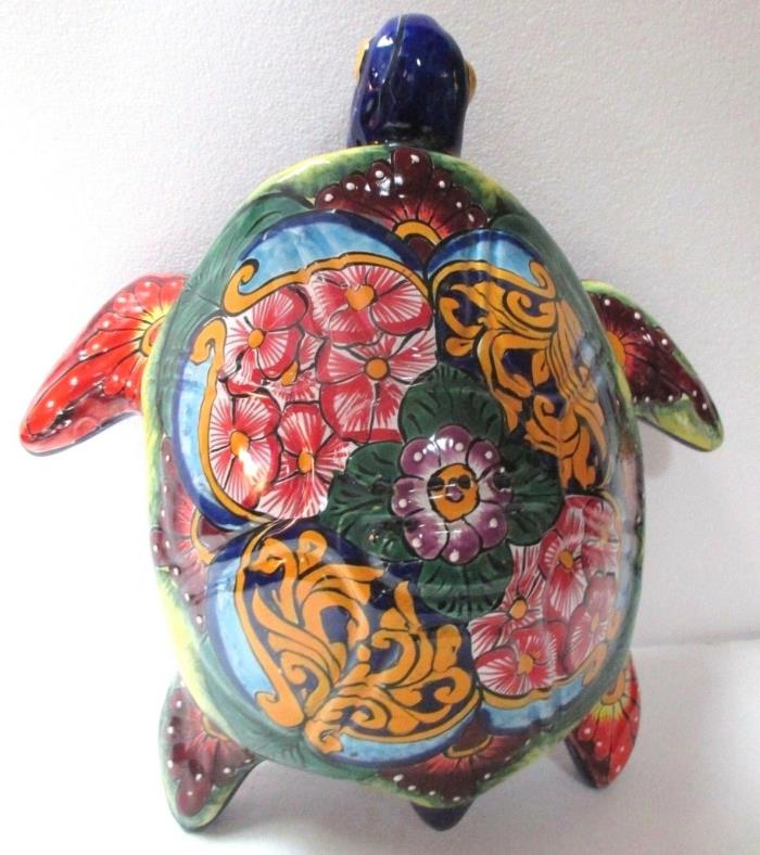 Mexican Folk Art Talavera Pottery Ceramic Turtle Tortoise Nautical Lake 17
