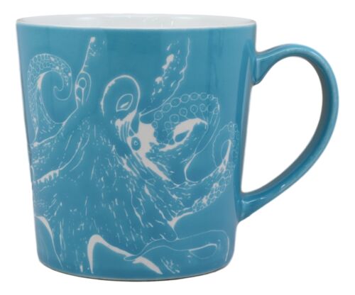 Nautical Ocean Marine Octopus Drinking Beverage Blue Stoneware Ceramic Mug Decor