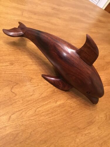 VINTAGE SHARK STATUE FIGURINE PAPERWEIGHT Beauttiful Tropical Hardwood Unusual