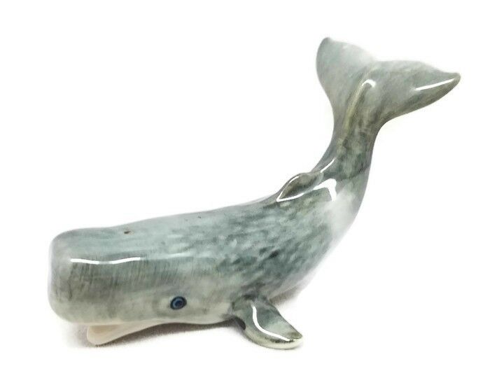Sperm Whale Figurine Ceramic Miniature Nautical Sea Animal Collectibles