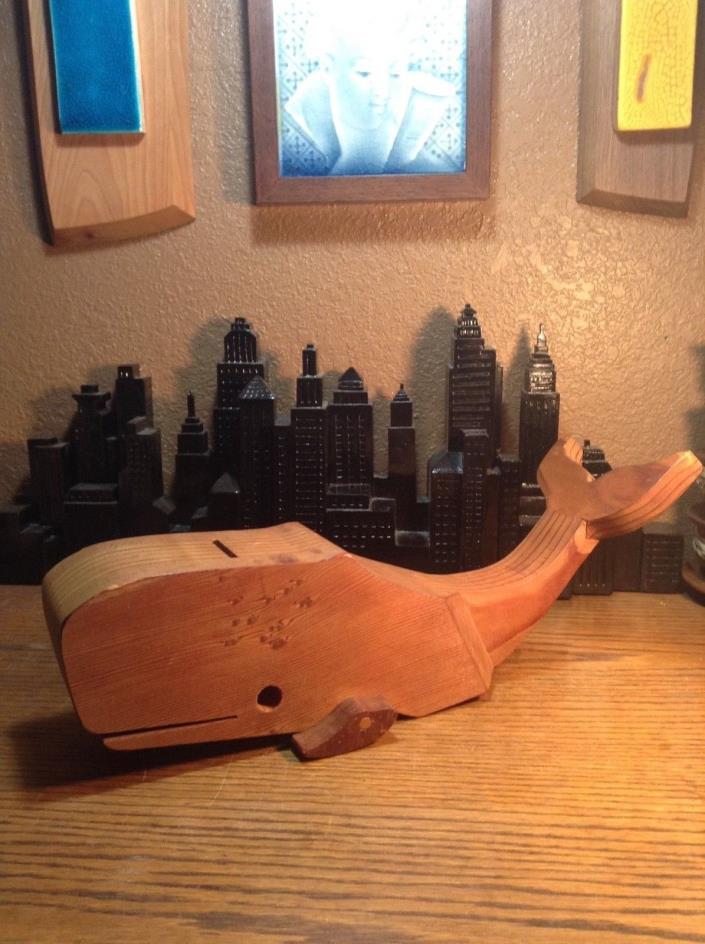 Rare Vintage Whale Wooden Coin Bank