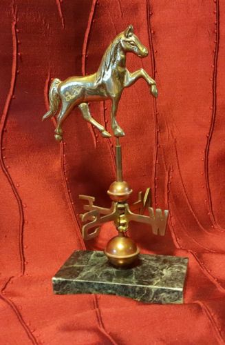 Vintage Brass Copper Tabletop Weathervane With Green Marble Base 9 1/2 Inches