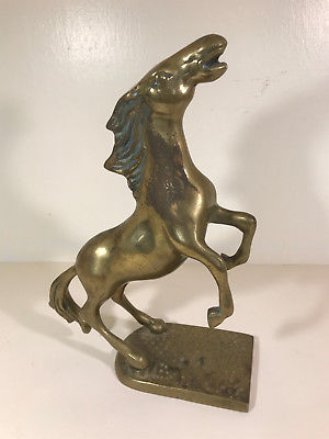 Vtg Brass Rearing Wild Stallion Horse Statue