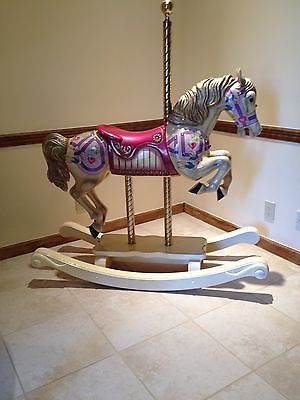 S & S Woodcarvers  Antique Jeweled Wooden Carousel Rocking Horse - Diana Ross