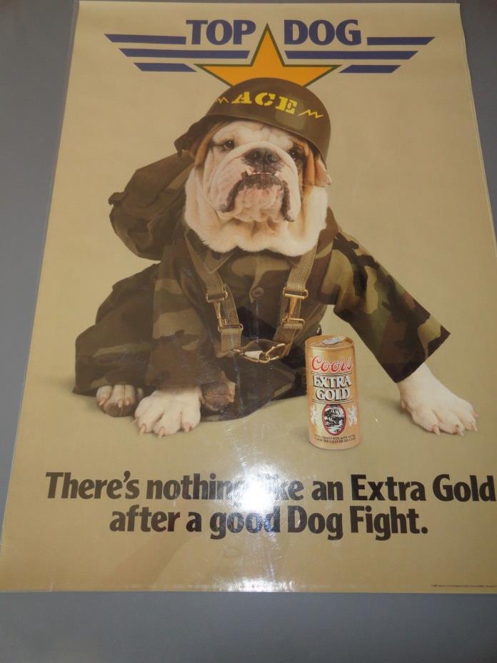 Vintage Top Dog Ace Coors Extra Gold Beer Poster 1987 20 x 28