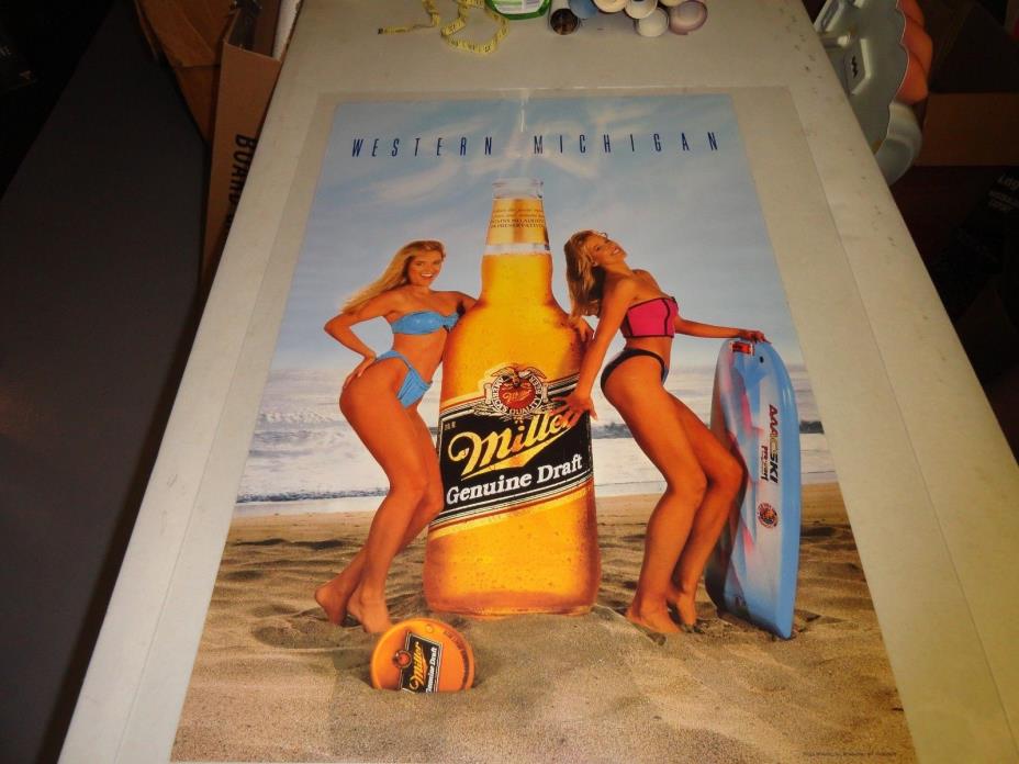 Miller Genuine Draft Michigan Poster Vintage 30 x 20 (surf girls) Beer RARE