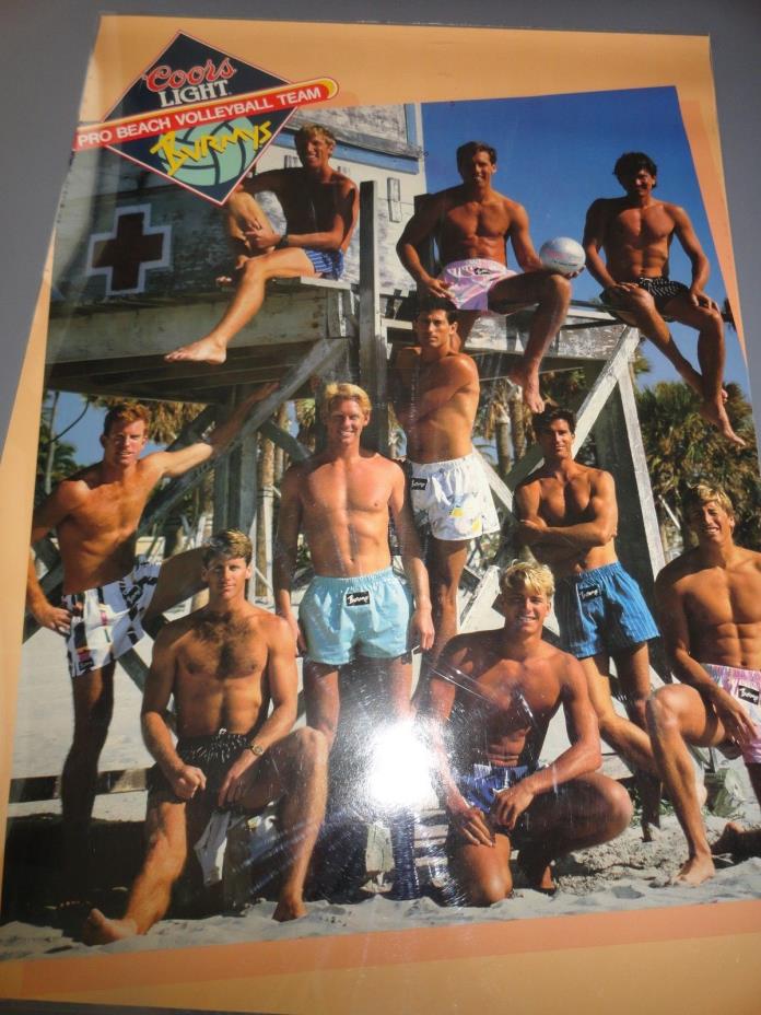 Vintage 1987  COORS Light Beer Poster ~ Men's Pro Beach Volleyball Team 28 x 20